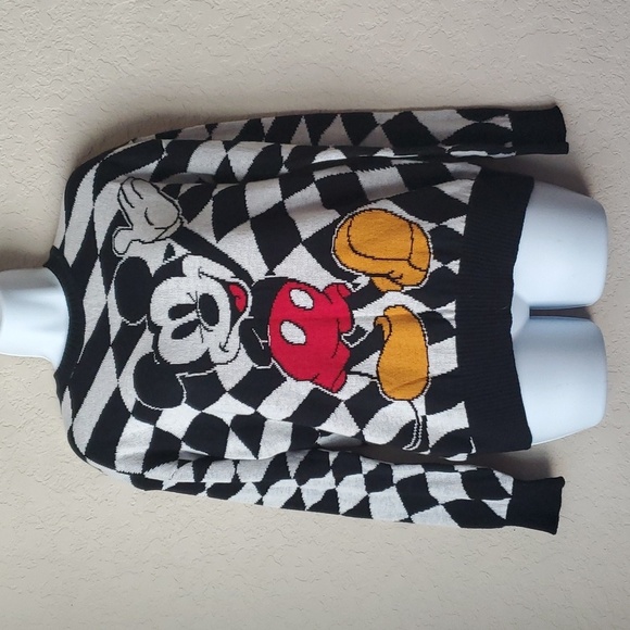 Disney Womens Multicolor Mickey Mouse Argyle Knitted Pullover Sweater XS - Picture 1 of 5